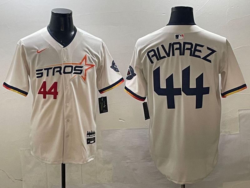 Men Houston Astros #44 Alvarez Cream Three generations Joint Name 2025 Nike MLB Jersey style 8->houston astros->MLB Jersey
